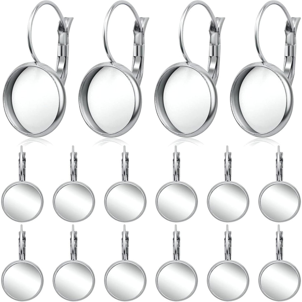 Hook Earring Cabochon Settings, 20 Pieces Lever Back Hook Earrings with Flat Round Tray Blank Cabochon Setting Ear Wires for Earring Designs(12 mm)