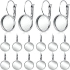 Hook Earring Cabochon Settings, 20 Pieces Lever Back Hook Earrings with Flat Round Tray Blank Cabochon Setting Ear Wires for Earring Designs(12 mm)