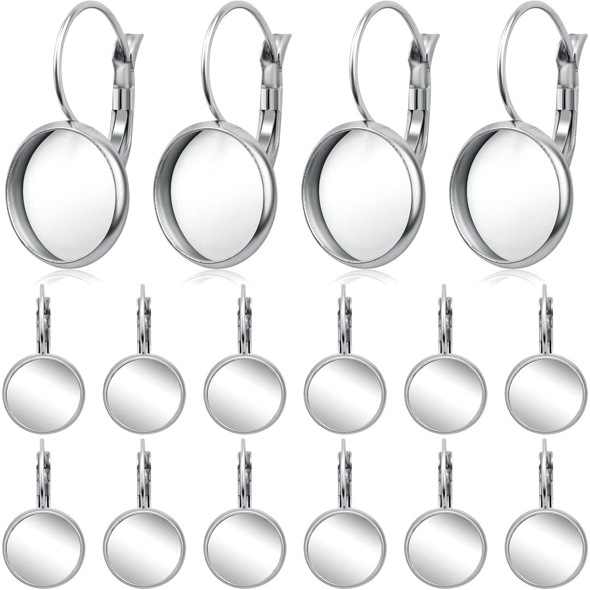 Hook Earring Cabochon Settings, 20 Pieces Lever Back Hook Earrings with Flat Round Tray Blank Cabochon Setting Ear Wires for Earring Designs(12 mm)