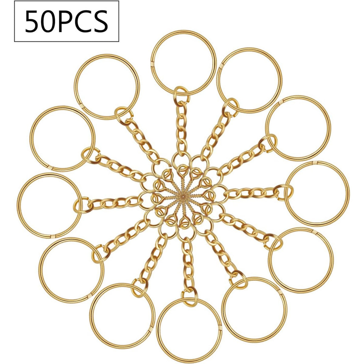 50pcs 25mm Split Key Ring with Extend Chain and 12mm Screw Eye Pin for Craft Charm Making,Gold