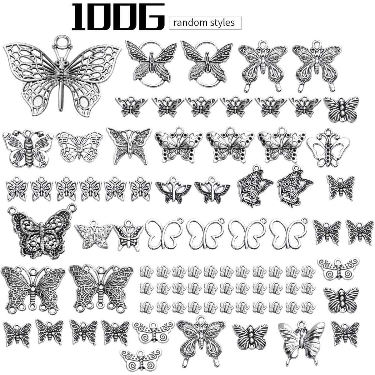 100g Craft Supplies Antique Silver Mixed Butterfly Charms Fly Insect Pendant Charms for DIY Necklace Bracelet Crafting,30-60pcs