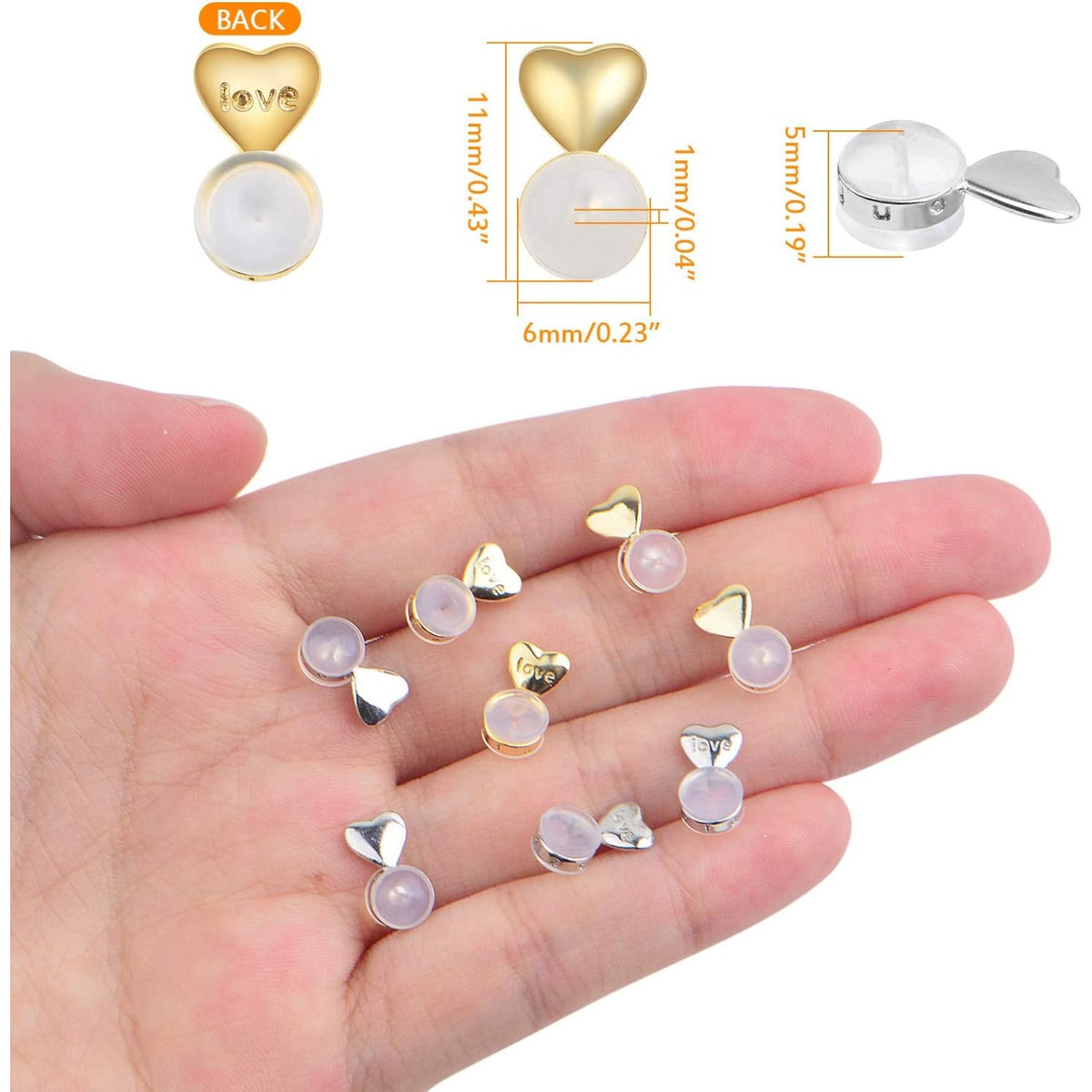 12pcs Soft Silicone Hamburger Heart Shaped Earring Backs Hypoallergenic Love Locking Secure Earring Backings Replacements for Studs Earring Hoops Fish Hooks, 2 Colors