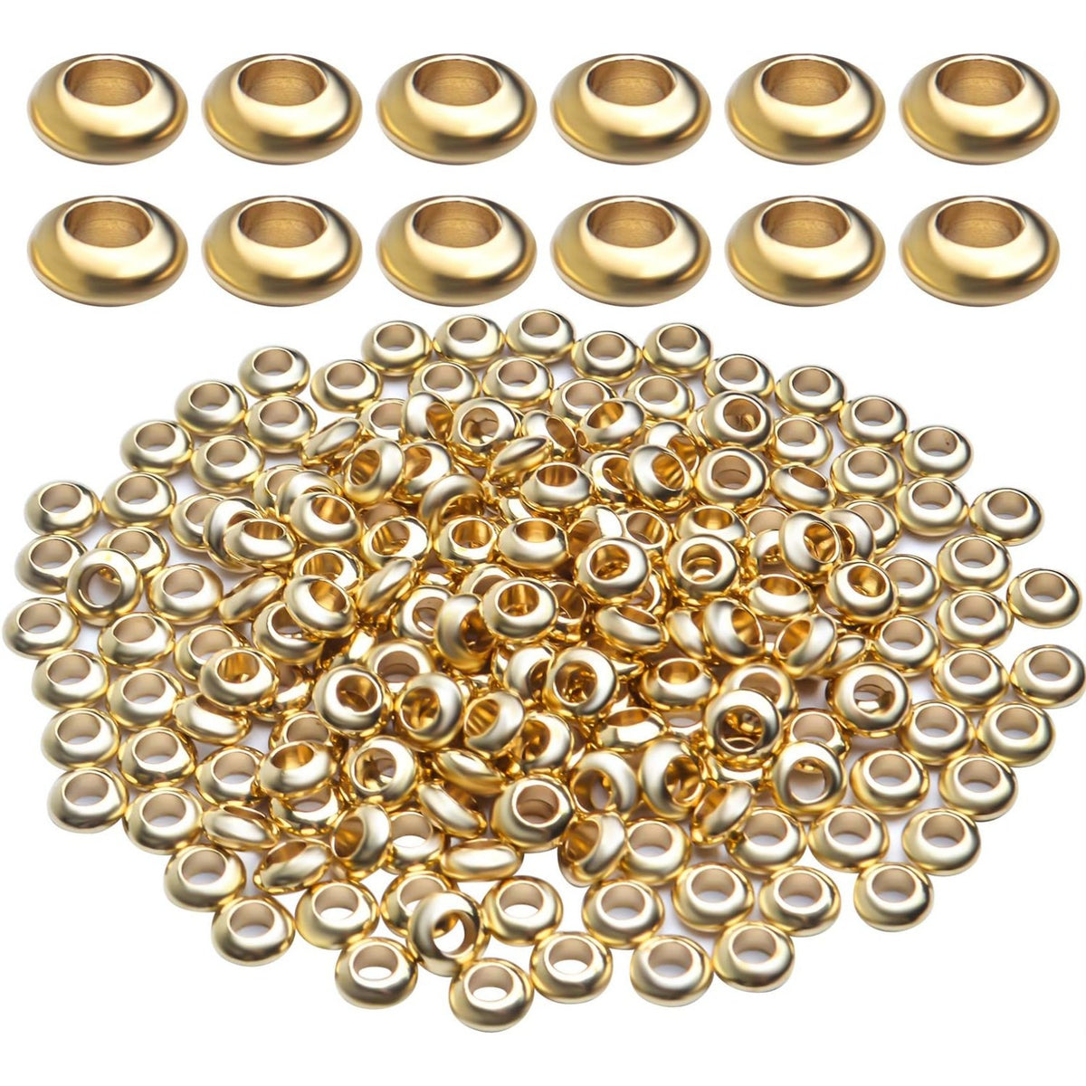 Brass Spacer Beads,200pcs 2x6mm Round Spacer Beads Loose Tiny Smooth Rondelle Beads Jewelry Making Findings for DIY Bracelet Necklace Crafts