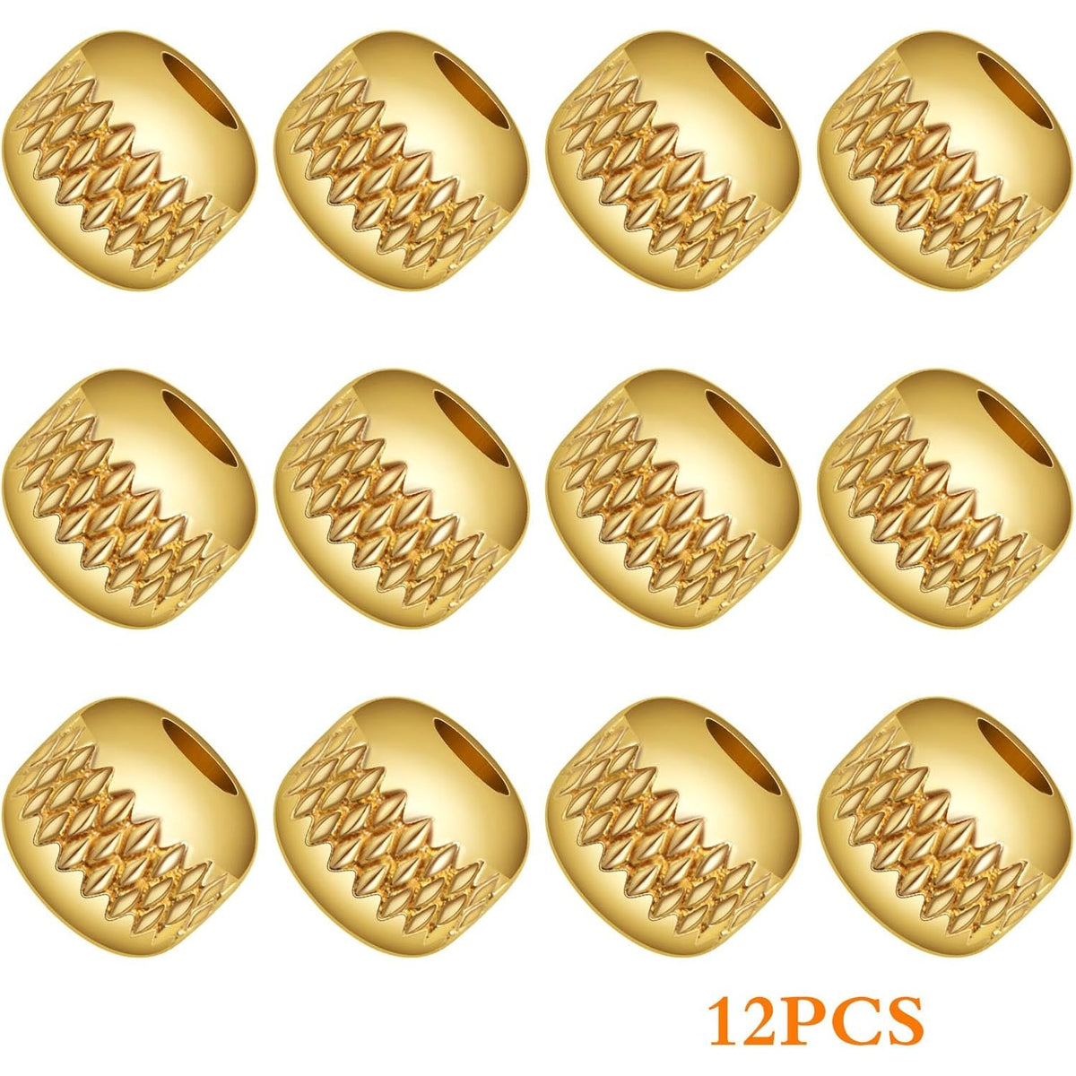 12pcs 8 mm Golden Round Large Hole Textured Spacer Beads Hypoallergenic Brass Pineapple Stripe Rondelle Loose Beads for DIY Leather Cord Snake Chain Bracelet Jewelry Making