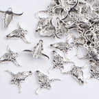 50pcs Antique Silver Hollow Cow Skull Charms Vintage Alloy Western Animal Pendant Cattle Head Dangle Charms for DIY Necklace Bracelet Keychains Jewelry Craft Making