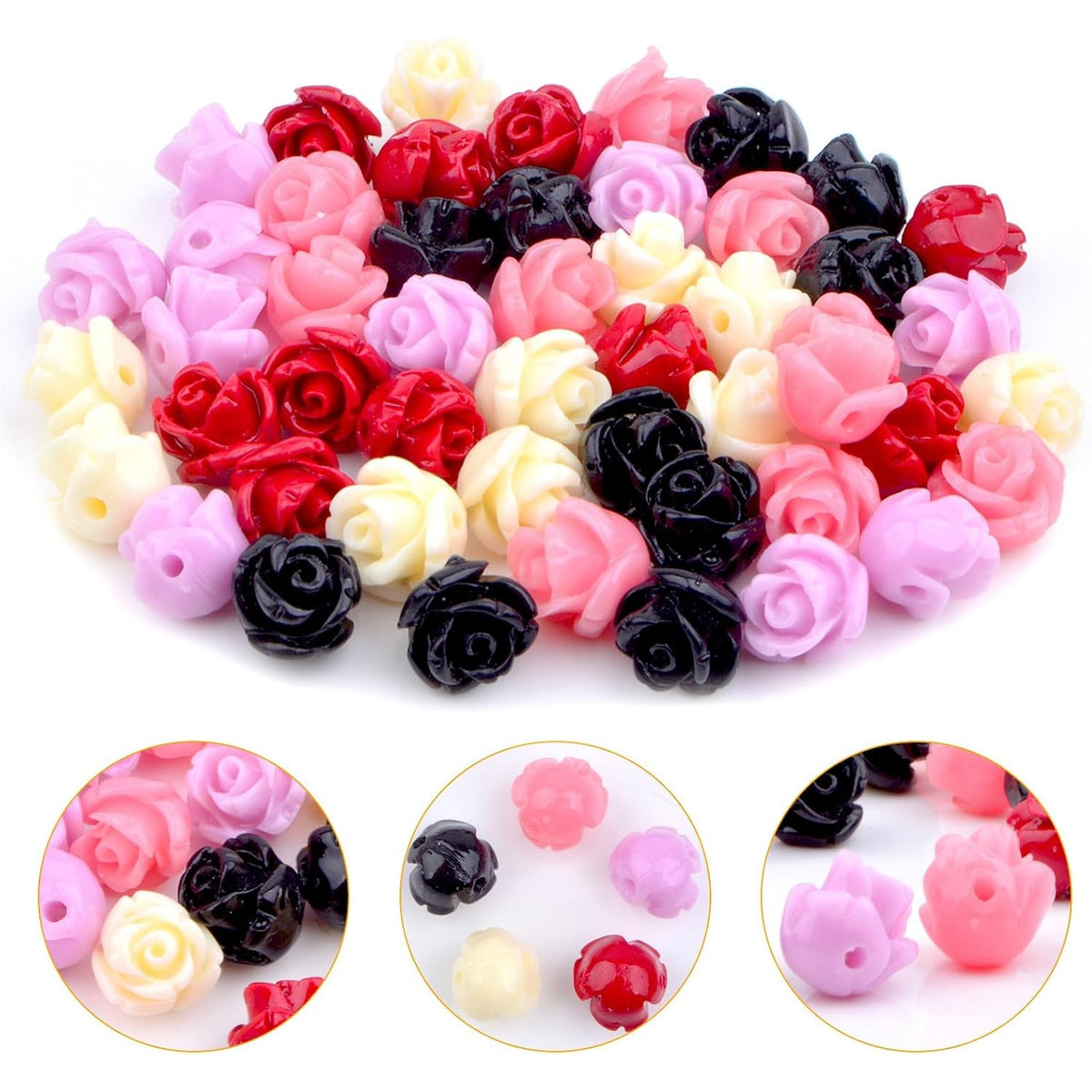 50pcs 8 mm Rose Flower Beads Lovely Coral Roseflower Beads Flower Shape Loose Beads for DIY Earrings Jewelry Making Craft Decor, 5 Colors