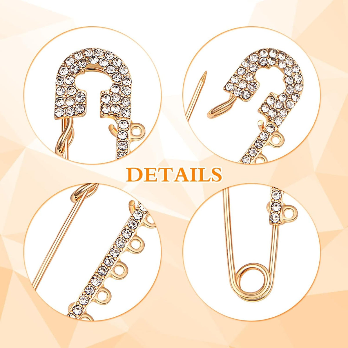 6pcs Rhinestone Safety Pins Brooches Shiny Sweater Shawl Clips Crystal Brooch Pins Accessories,2 Colors