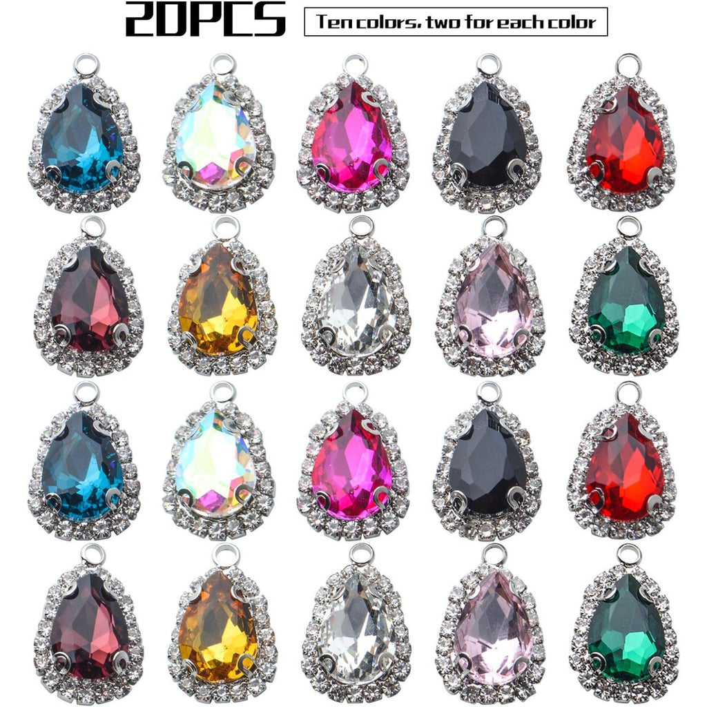 20pcs Jewelry Charms Crystal Beads Pendants Waterdrop Shape Rhinestone Teardrop Pendants for DIY Earrings Bracelet Necklace Jewelry Making, 1421mm, 10 Colors