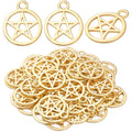 50pcs Pentacle Star Charms Alloy Round Vintage Pentagram Pendants Protection Lucky Pentagram Charms for DIY Bracelets Necklaces Craft Jewelry Making Accessory, Golden, 24.5 mm x 20 mm