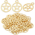 50pcs Pentacle Star Charms Alloy Round Vintage Pentagram Pendants Protection Lucky Pentagram Charms for DIY Bracelets Necklaces Craft Jewelry Making Accessory, Golden, 24.5 mm x 20 mm
