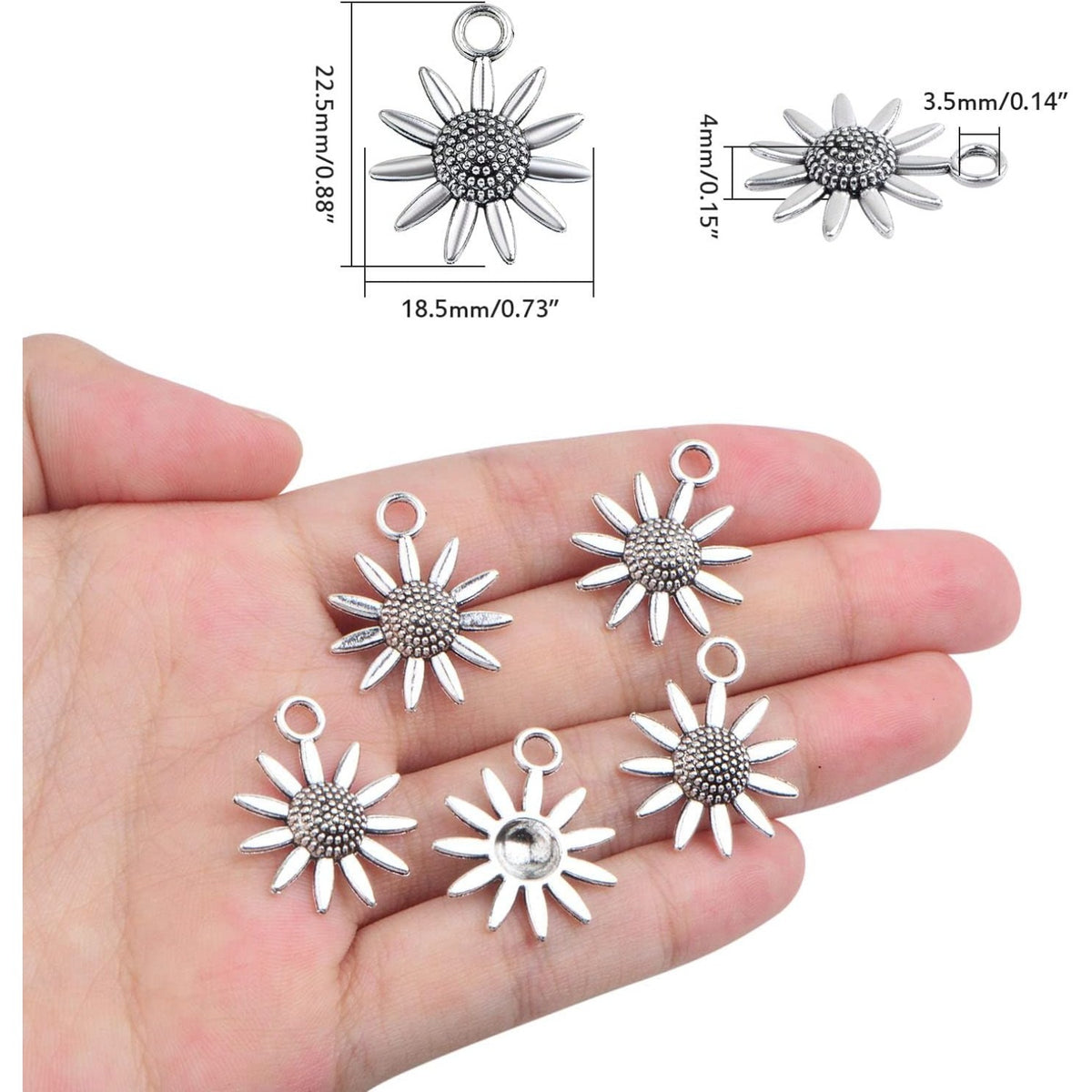 60 Pieces Antique Silver Lovely Sunflower Shaped Charms Vintage Alloy Daisy Flower Dangle Pendants Findings for DIY Necklace Bracelet Earrings Jewelry Making