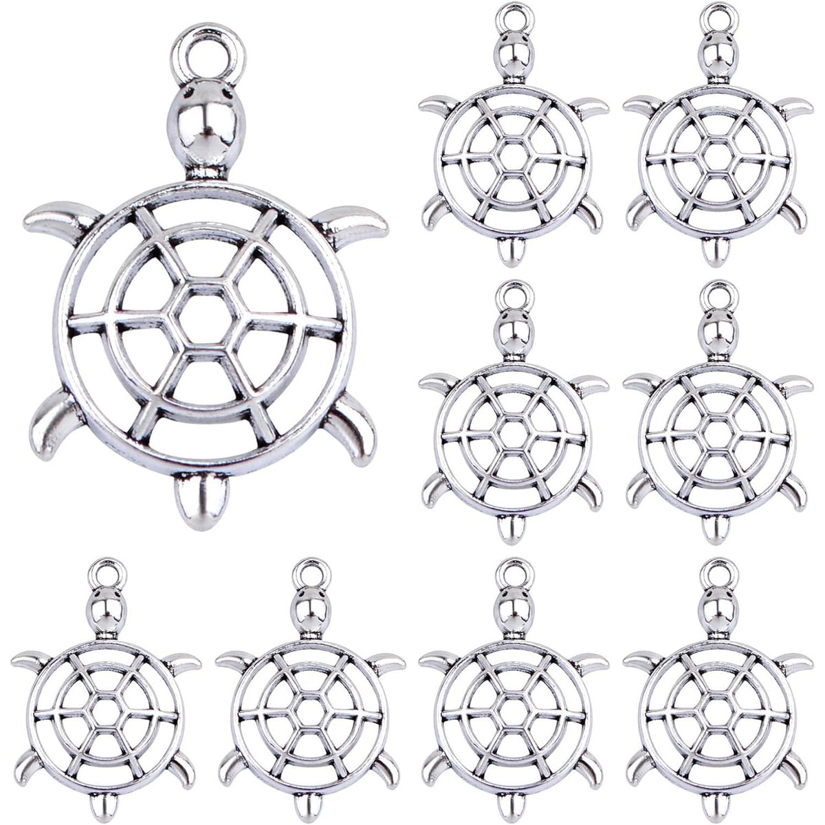 50pcs Antique Silver Hollow Sea Turtle Charms Tibetan Alloy Ocean Animal Sea Life Turtle Tortoise Pendants Accessories for DIY Necklace Bracelet Crafts Jewelry Making