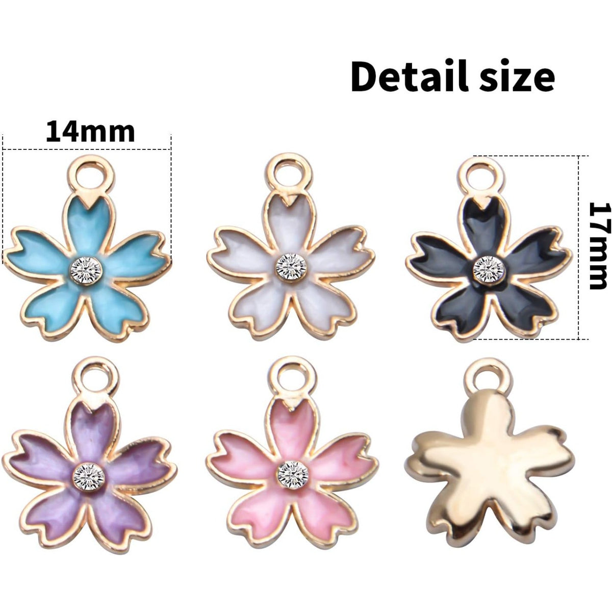 50pcs Cherry Blossom Pendant Enamel Flower Charms Jewelry Making Accessories for DIY Necklace Bracelet,14 * 17mm,5 Colors