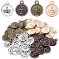 60pcs Crown Pendant Charm Alloy Round Crown Charms Beads King Charms Craft Supplies for DIY Necklace Bracelets Jewelry Pendant Making,4 Colors