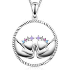 Mother Necklace 925 Sterling Silver Round Feet Mom Hold Feet Pendant Necklace with Colorful Cubic Zirconia Mother's Day Gifts for New Mom Wife