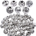100g (About 40-60pcs) Antique Silver Spacer Beads Small Round Tibetan Loose Beads for Bracelet Necklace Jewelry Making,8-12mm