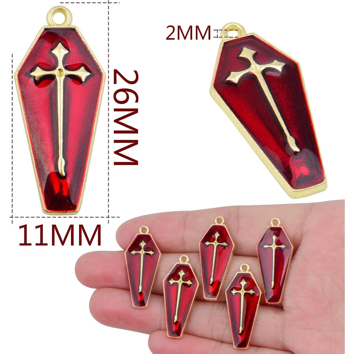 20 Pieces Red Enamel Cross Charms Halloween Theme Coffin with Cross Dangle Pendants for DIY Bracelet Necklace Jewelry Making Party Decor