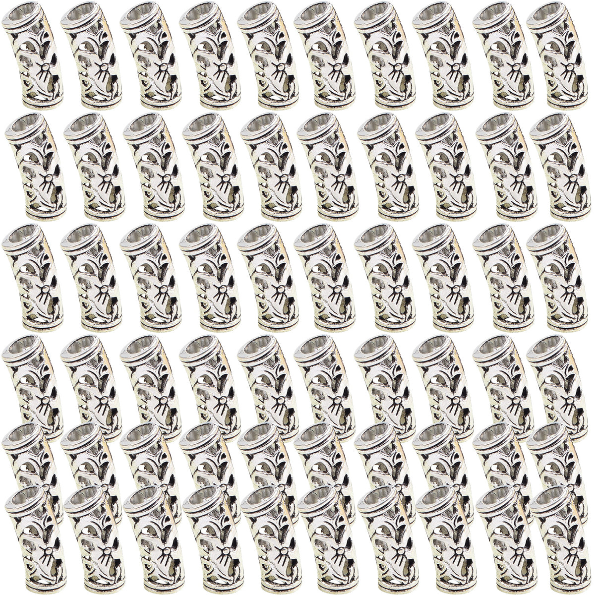 60pcs Tibetan Hollow Column Spacer Beads Alloy Large Hole Long Curved Tube Slide Loose Beads for DIY European Charms Jewelry Making Findings, 3 Colors, Hole: 5 mm