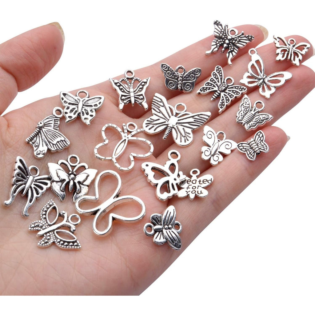 60pcs Silver Butterfly Charms Tibetan Butterfly Shape Alloy Pendants Insect Charms for DIY Necklace Bracelet Earrings Jewelry Making