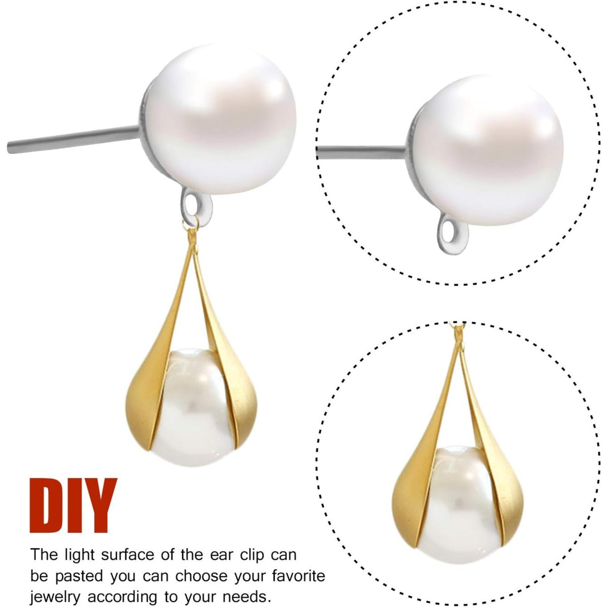 90pcs Faux Pearl Hypoallergenic Earring Posts Stud Earrings with Loop Metal Post Earring Studs and 90pcs Silver Butterfly Earring Backs for DIY Earring Jewelry Making