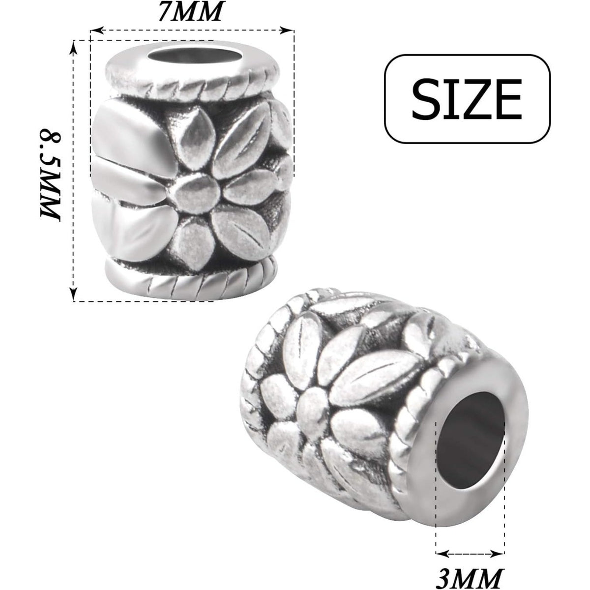 100pcs Antique Silver Bead Spacer Alloy Tube Beads Tibetan Spacers Large Hole Loose Beads Jewelry Spacer Charms for DIY Jewelry Making