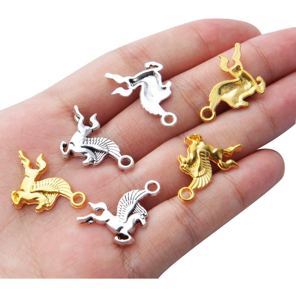 50pcs Flying Horse Charms Pendants Tibetan Alloy Animal Charms Equestrian Beads Charms for DIY Jewelry Bracelet Necklace Making