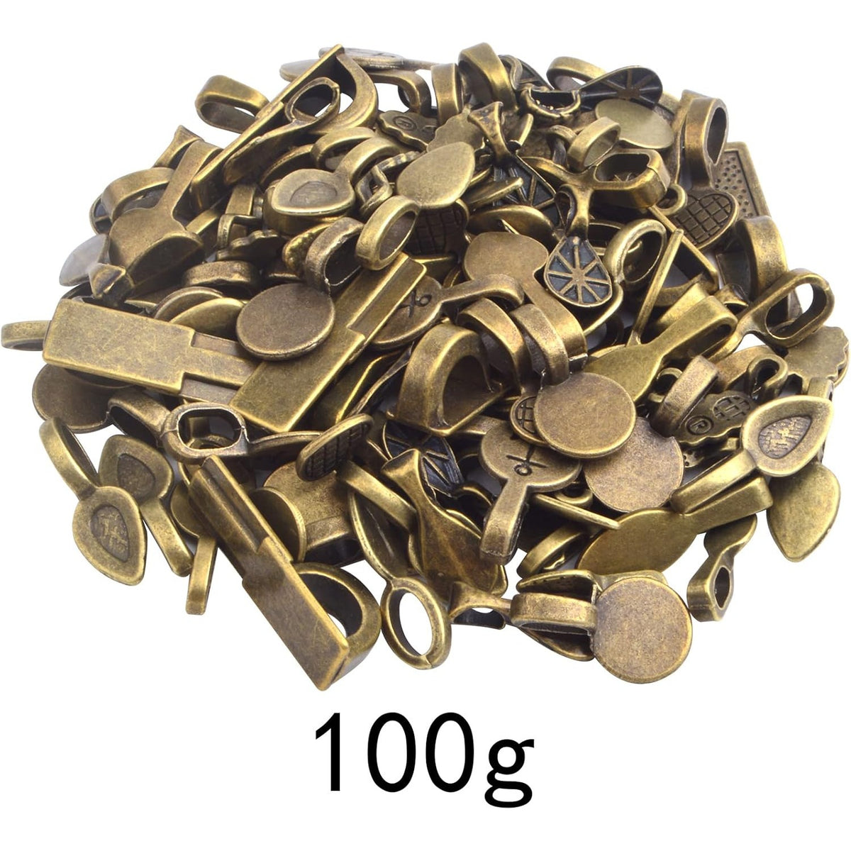 100 Gram Mixed Styles Tibetan Glue-on Bails Pendants Alloy Pendant Bails Tags Glass Cabochon Tiles for DIY Necklace Bracelet Earrings Jewelry Making, Antique Bronze