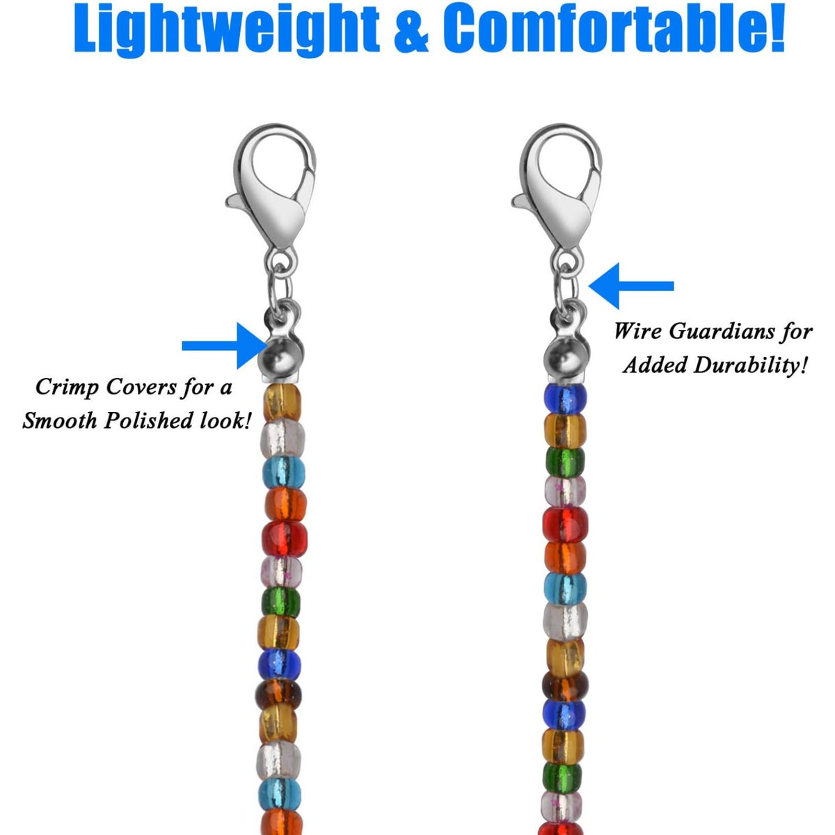 Mask Holder Chain,5pcs 74cm Beaded Glasses Chain Multicolor Face Cover Lanyards Adjustable Mask Necklace Holder with Lobster Clips for Adults Men Women Girls