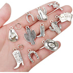 100 Grams Alloy Western Cowbo Cowgi Charms Antique Silver Mixed Cowb Boot Hat Horseshoe Dangle Pendants with 80pcs Split Rings for DIY Necklace Bracelet Earrings Jewelry Making