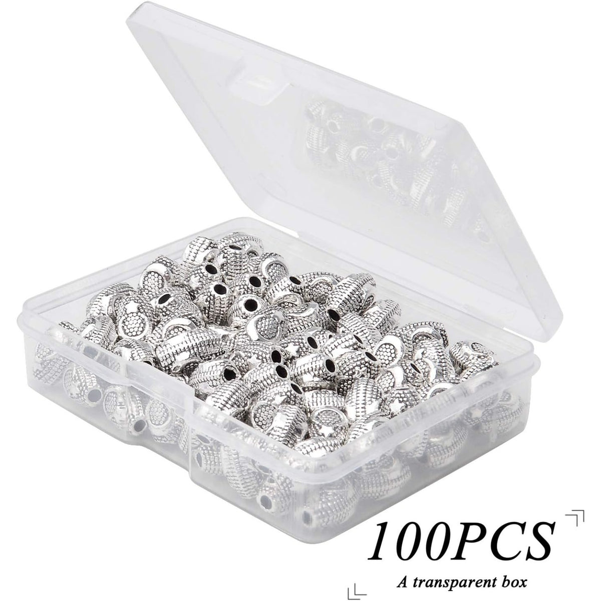 100pcs Antique Silver Spacer Bead Tibetan Beads Spacers Oval Spacers Jewelry Beads Spacer Beads Charms with A Box for Bracelet Necklace Jewelry Crafts Making