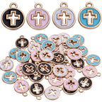 40pcs Round Enamel Cross Charms Alloy Crucifix Charm Pendants for Jewelry Making Bracelet Necklace,4 Colors