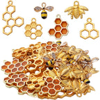 50pcs Honeycomb Bee Charms Enamel Rhinestone Alloy Honeybee Charms Pendants for DIY Necklace Earrings Bracelet Jewelry Making Accessories