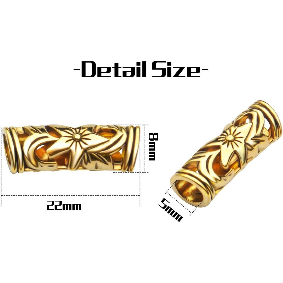 Bail Beads, 50pcs Curved Tube Spacer Beads - Antique Alloy, Golden, 22 x 8 mm, Hole: 5mm