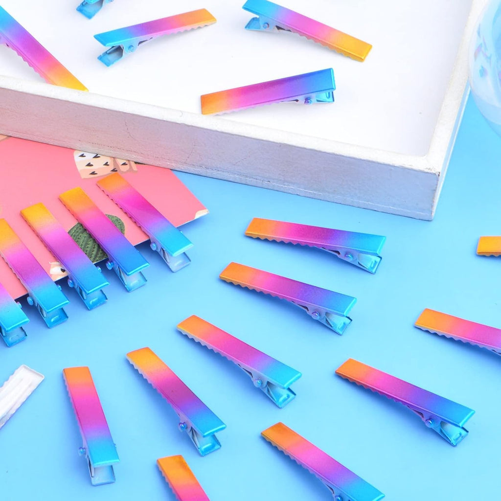 50pcs 4.1 cm Metal Alligator Hair Clips Single Prong Curl Clips Duckbill Section Clips with Teeth Hairbow Accessories for Women Hairdressing Salon Hair Styling, Rainbow Color