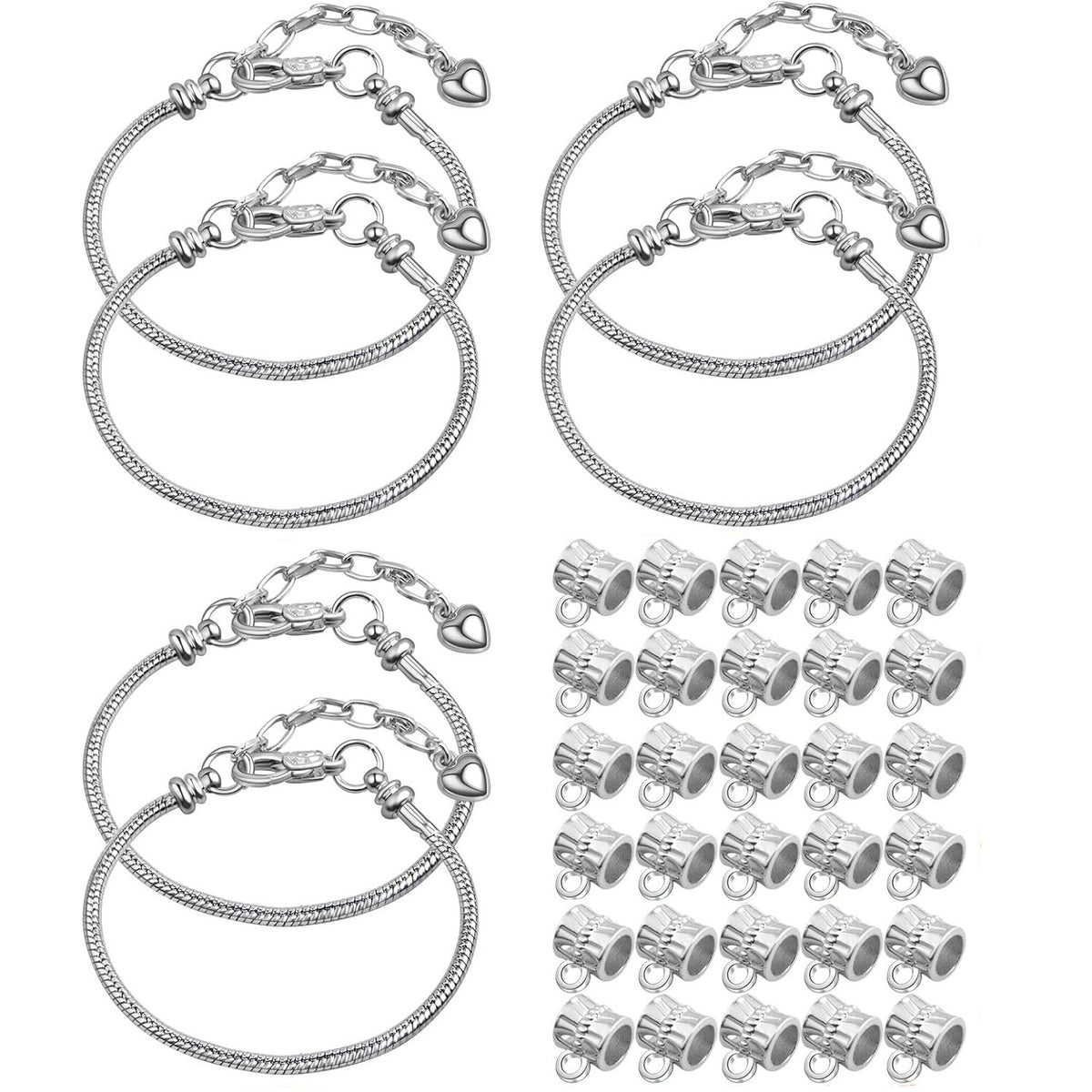 6pcs Snake Bone Chains Metal Snake Chain Spool Short Layered Necklaces with 30pcs Large Hole Spacer Beads Bails Bead Connectors for DIY Bracelet Jewelry Making, 3 Colors