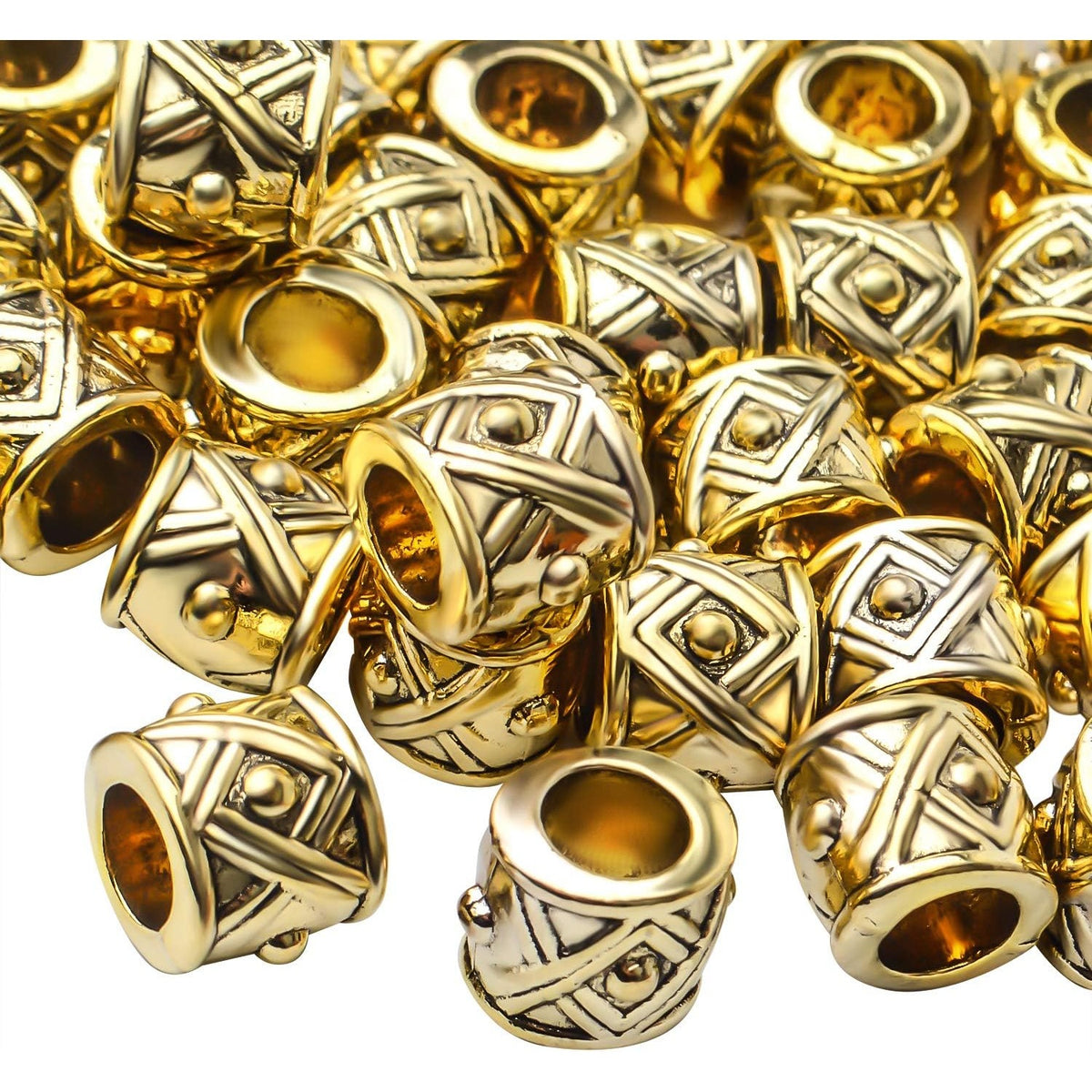 50pcs Tibetan Antique Gold Column Spacer Beads Jewelry spacers Tube Beads Spacers Large Hole for DIY Jewelry Making Crafts Supplies