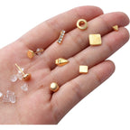 Stainless Steel Earring Studs Set,18 Pairs Gold Plated Earring Pin Studs Geometry Round Ball Cone Earring Post Studs with Clear Bullet Earring Backs for Women Men Ear Studs