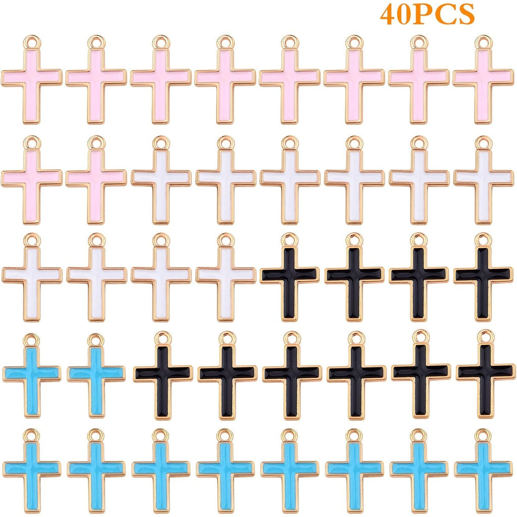 40pcs Round Enamel Cross Charms Alloy Crucifix Charm Pendants for Jewelry Making Bracelet Necklace,4 Colors
