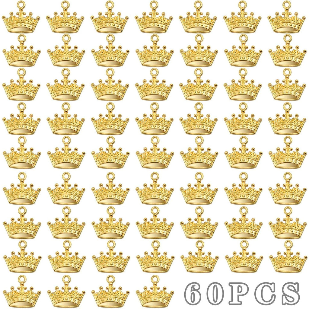60pcs Golden Plated Tiara Crown Charms Alloy Mini Cute Crown Princess Dangle Pendants Craft Supplies for DIY Bracelet Necklace Jewelry Making Prom Brithday Party