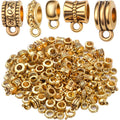 100g Antique Gold Bail Tube Beads Bail Beads Spacer Beads Tibetan Bead Hanger Charms Connector Links for DIY European Charm Bracelet Jewelry Crafts Making, 5 Styles
