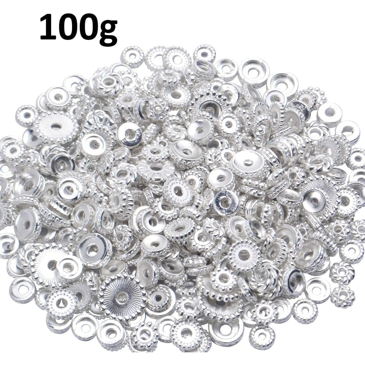 100 Gram(About 170-300pcs) Spacer Beads Jewelry Bead Charm Spacers Alloy Spacer Beads for Jewelry Making DIY Bracelets Necklace and Crafting,Silver