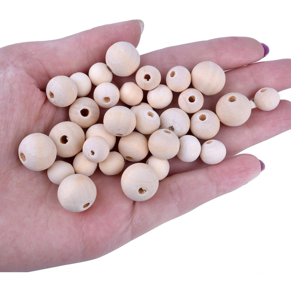 300pcs Natural Color Round Ball Wood Spacer Beads Jewelry Findings Charms(3 Sizes:10mm, 12mm and 14mm)