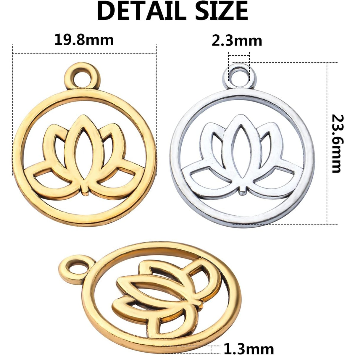 50pcs Lotus Flower Pendants Alloy Hollow Round Dangle Charms Lotus Bead Charm for DIY Jewelry Crafts Supplies Making Accessory