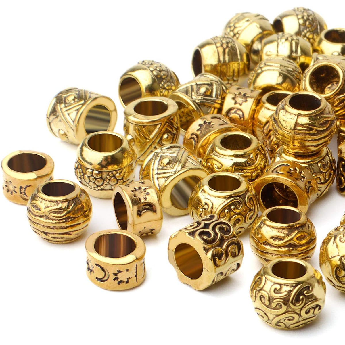 60pcs Antique Gold Spacers Beads Tibetan Large Hole Spacers Round Tube Beads European Rondelle Spacers for Necklace Bracelet DIY Jewelry Crafts Making