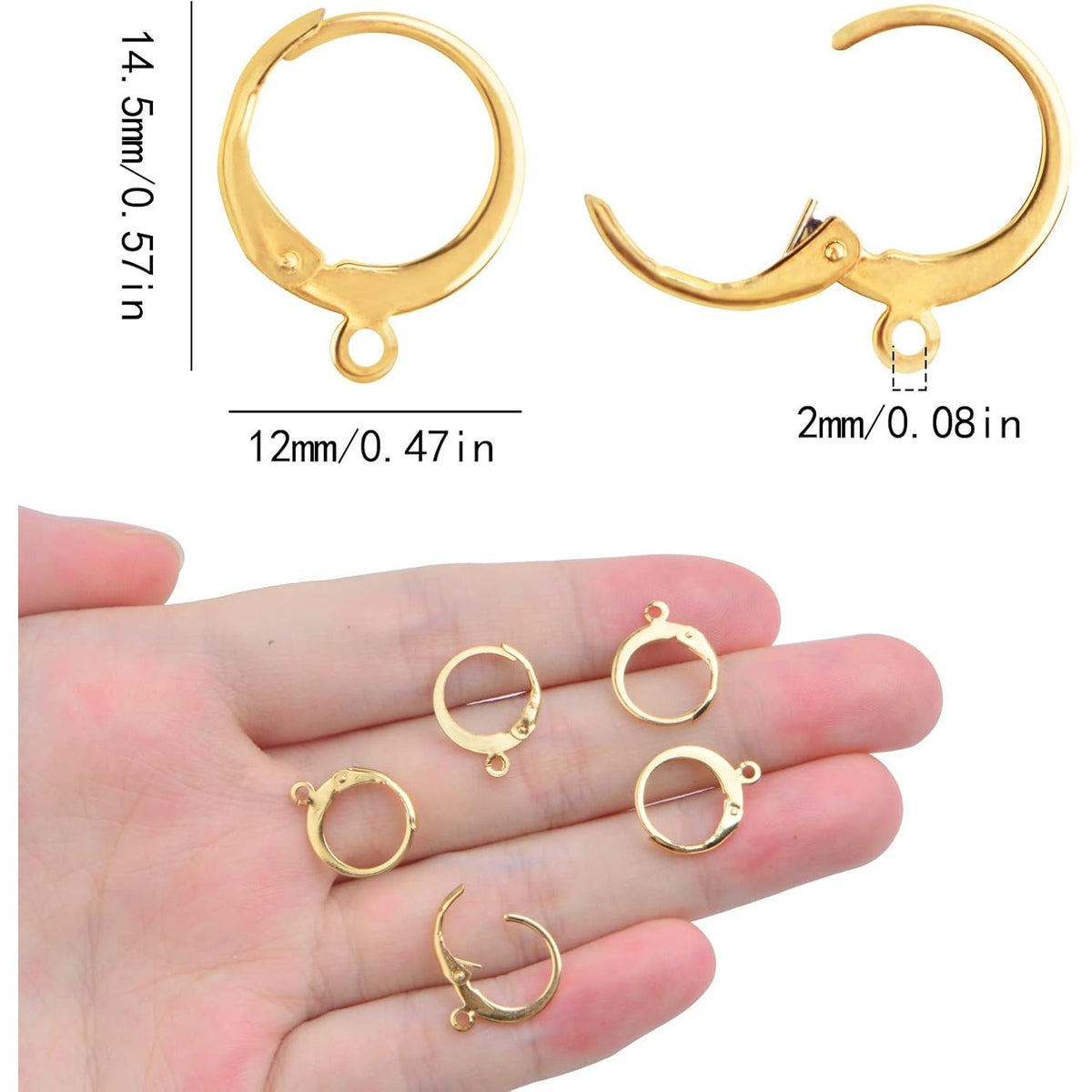 50 Pieces 316 Stainless Steel Leverback Earring Hooks Round French Lever Back Earwires Hooks with Loop for DIY Dangle Earrings Making Findings, Golden