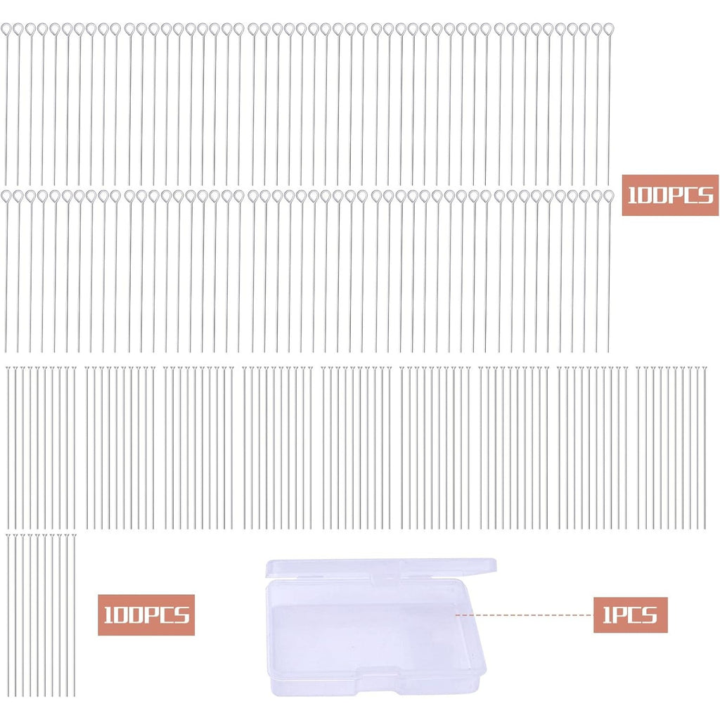 200pcs 50 mm Stainless Steel Open Eye Pins Flat Head Pins Jewelry Headpins Findings with a Plastic Box for DIY Charm Beads Bracelet Necklace Jewelry Making