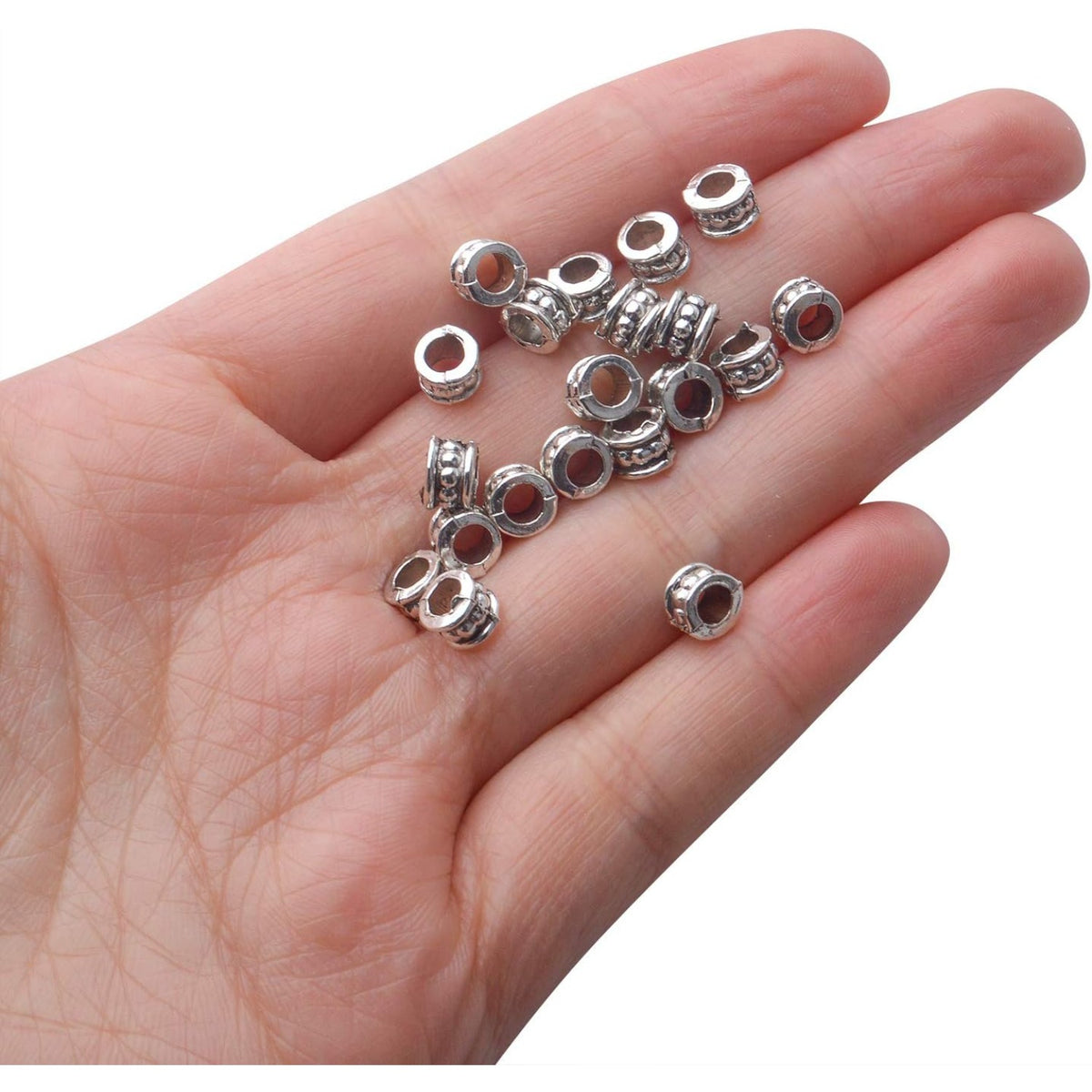 200pcs Silver Spacer Beads European Alloy Rondelle Spacers Tube Beads Jewelry Spacer Charms for DIY Bracelet Jewelry Crafts Making