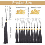 10pcs Black Graduation Tassels Academic Grad Cap Tassel Decoration with 10pcs Golden 2025 Year Charms for 2025 Graduates Graduation Ceremonies Parties Activities Souvenir