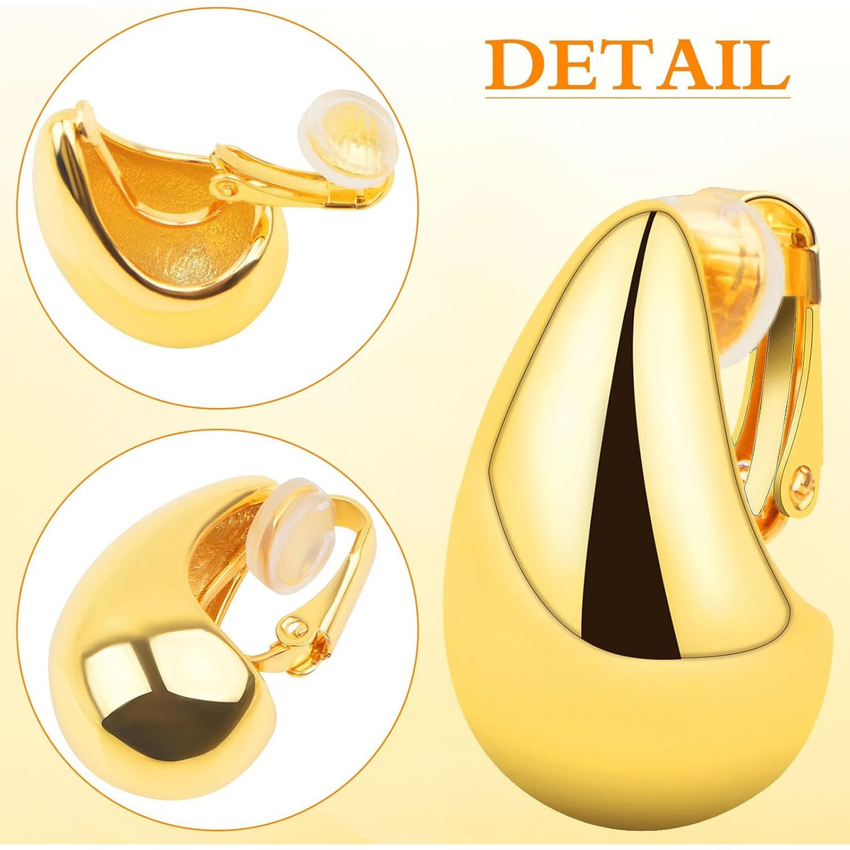 1 Pair Drop-shaped French Stainless Steel Earring Clips 18K Golden Plated No Holes Clip-on Earring Components for Women Non-Pierced Ears and DIY Dangle Earrings Making