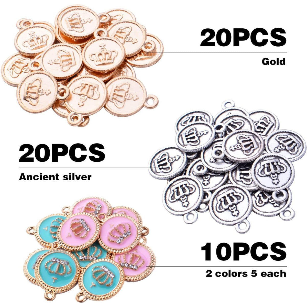 50pcs Enamel Diamond Round Crown Charms Alloy King Crown Pendant Charm Enamel Crown Bead Charms for DIY Necklace Bracelet Jewelry Crafts Making Accessories, 4 Colors